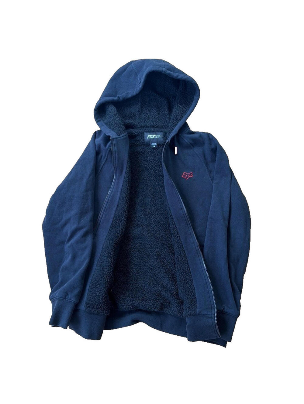 Fox Racing Hoodie Mens Medium Black Red Full Zip Embroidered Logo Y2K Fleece